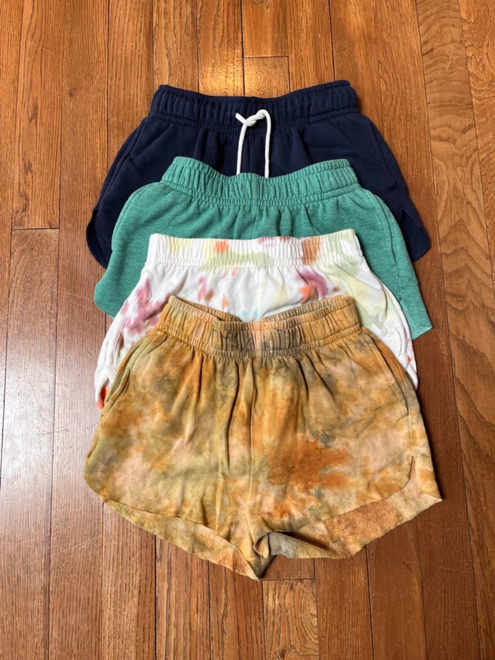 Lot of 4 XS Lounge Shorts - Navy, Green, Tie-Dye, Mustard